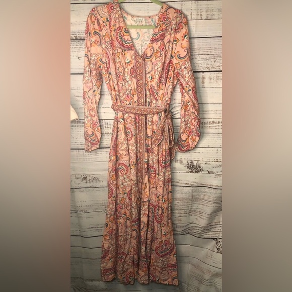 VENUS Paisley Print Linen Peach Pink Dress size 14 NWOT - Picture 4 of 16